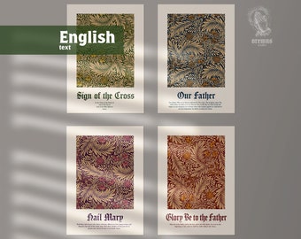 Oraciones católicas inglesas - Conjunto de 4, cartel católico, arte de la pared católica, decoración del hogar católico, regalo de RICA, Pascua, Navidad, regalo de bautismo