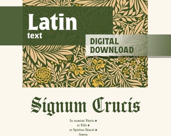 Signum Crucis - Oración católica en latín digital imprimible, arte de la pared católica, decoración del hogar católico, regalo de RICA, regalo de bautismo, regalo de Navidad