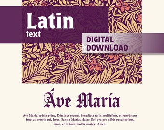 Ave María - Oración católica en latín digital imprimible, arte de la pared católica, decoración del hogar católico, regalo de RICA, regalo de bautismo, regalo de Navidad