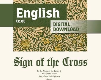 Señal de la Cruz - Oración católica en inglés digital imprimible, arte de la pared católica, decoración del hogar católico, regalo de RICA, regalo de Navidad católico
