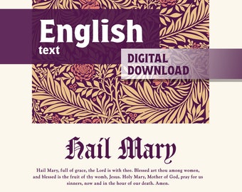 Ave María - Oración católica en inglés digital imprimible, arte de la pared católica, decoración del hogar católico, regalo de RICA, regalo de bautismo, regalo de Navidad