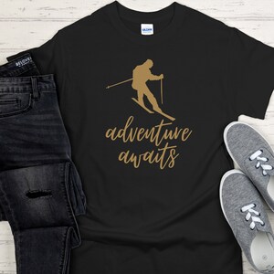 Adventure Awaits Men&#39;s Gift Tshirt, skiing Father&#39;s Day Tee, Outdoors ski shirt, Dad&#39;s Day T-Shirt, Downhill and cross country skiing top