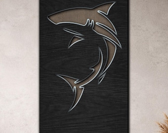 Multilayer Shark SVG PDF DXF – 3 Layer Fishes Design for Laser Cutting | Wooden Fish Wall Art | Layered Wood Art Design