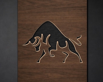 Layered Bull SVG PDF DXF – 3 Layer Animal Design for Laser Cutting | Wooden Wall Art | Layered Paper Cut Design