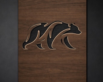 Multi layer Bear SVG PDF DXF – 3 Layer Animal Design for Laser Cutting | Wooden Wall Art | 3D Layered Paper Cut Design