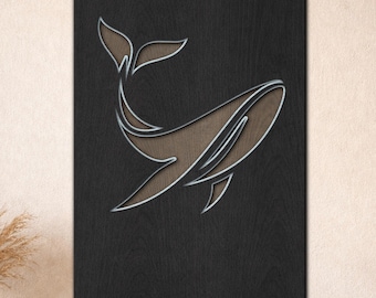 Multilayer Whale SVG PDF DXF – 3 Layer Fishes Design for Laser Cutting | Wooden Fish Wall Art | Layered Wood Design
