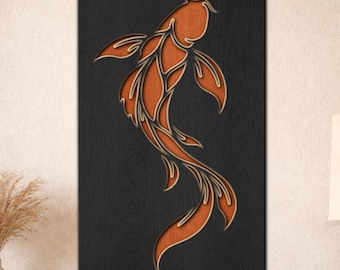 Multilayer Koi Fish SVG PDF DXF – 3 Layer Fishes Design for Laser Cutting | Wooden Fish Wall Art | Layered Wall art Design