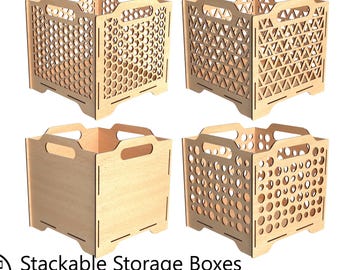 Zestaw pudełek do przechowywania, różne rozmiary i wzory, pliki wycinane laserowo – SVG, PDF, DXF, szablony do cięcia – grubość 3 mm, projekt skrzynki DIY