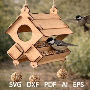 Archivos cortados con láser para comederos de pájaros, plantilla de casa para pájaros de 3 mm de grosor, archivos SVG, PDF y DXF para corte láser.
