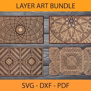 Layered Art Laser Cut Bundle, 4 Multilayer SVG Vector Drawing, Layers Mandala Pattern, Wall Decor Design, Framed Multi Layer Cutting Files