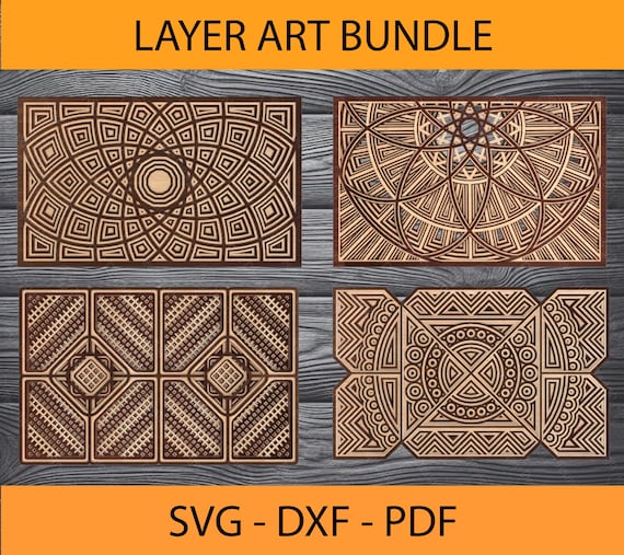 Layered Art Laser Cut Bundle, 4 Multilayer SVG Vector Drawing, Layers Mandala Pattern, Wall Decor Design, Framed Multi Layer Cutting Files