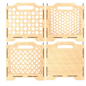 Paquete de cajas de almacenamiento apilables, varios tamaños y patrones, archivos cortados con láser (SVG, PDF y DXF), plantillas de corte, diseño de caja de bricolaje de 3 mm de grosor. imagen 5