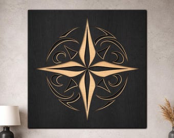 Minimal Compass Rose SVG, 3 Layer Nautical Star Laser Cut File, Coastal Wall Art, Layered Wood Decor, Digital Download