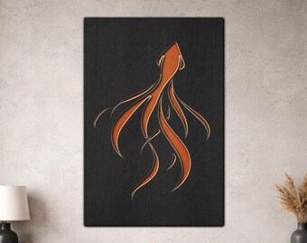 Multilayer Squid SVG PDF DXF – 3 Layer Fishes Design for Laser Cutting | Wooden Fish Wall Art | Layered Wood Design