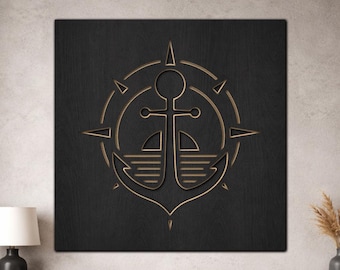 Anchor Wall Art SVG Cutting Files, 3 Layer Nautical Cut File, Coastal Decor Laser Design