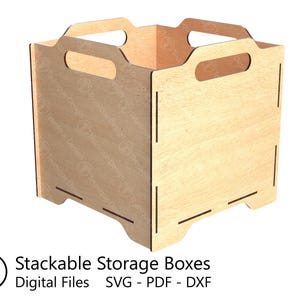 Paquete de cajas de almacenamiento apilables, varios tamaños y patrones, archivos cortados con láser (SVG, PDF y DXF), plantillas de corte, diseño de caja de bricolaje de 3 mm de grosor. imagen 9