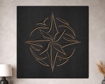 Abstract Compass Rose SVG, 3 Layer Nautical Star Laser Cut File, Modern Coastal Wall Art, Wood Decor Download