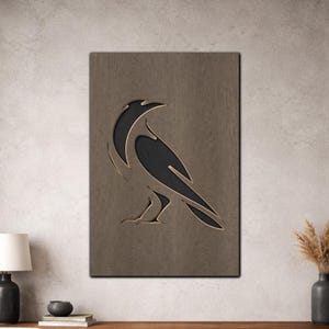 Layered Raven SVG PDF DXF – 3-lagers kråkdesign för laserskärning | Träfågelväggkonst | Flerlagers 3D-pappersdesign