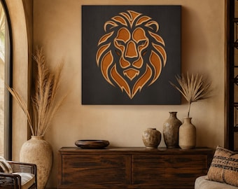 Lion Wall Art SVG, Minimal Lion Layered File, Modern Animal Laser Cut Design, Glowforge Cricut Download, Luxury Decor