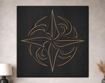 Ornamental Compass Rose SVG, 3 Layer Nautical Star Laser Cut File, Coastal Mandala Wall Art, Digital Download