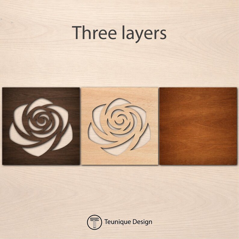 Layered Rose SVG PDF DXF – 3 Layer Plants Design for Laser Cutting ...