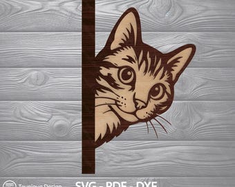 Peeking Cat laser cut files, 3 Layers SVG PDF DXF Lasercutting files, 3D Wood art, Animal Paper cut, Pet Home Decor, Cute kitten Layered
