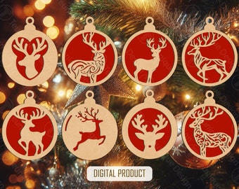 Christmas Baubles, Reindeer Christmas Tree Ornaments, SVG PDF DXF Files, Digital Files for Lasercutting