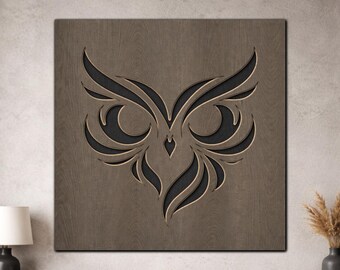 Multilayer Owl SVG PDF DXF – 3 Layer Owl Design for Laser Cutting | Wooden Owl Wall Art | Layered Wood Design