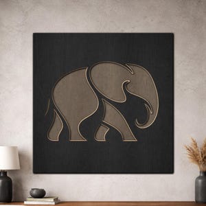 Éléphant en couches SVG PDF DXF – Motif animal à 3 couches pour découpe laser | Décoration murale en bois | Motif de découpe papier en couches