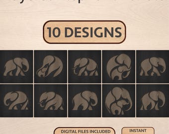 Elephant Bundle SVG – 10 Layered Elephant Designs for Laser Cutting, Cricut & Wood Wall Art