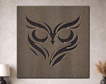 Multilayer Owl SVG PDF DXF – 3 Layer Owl Design for Laser Cutting | Wooden Owl Wall Art | Layered Wood Design