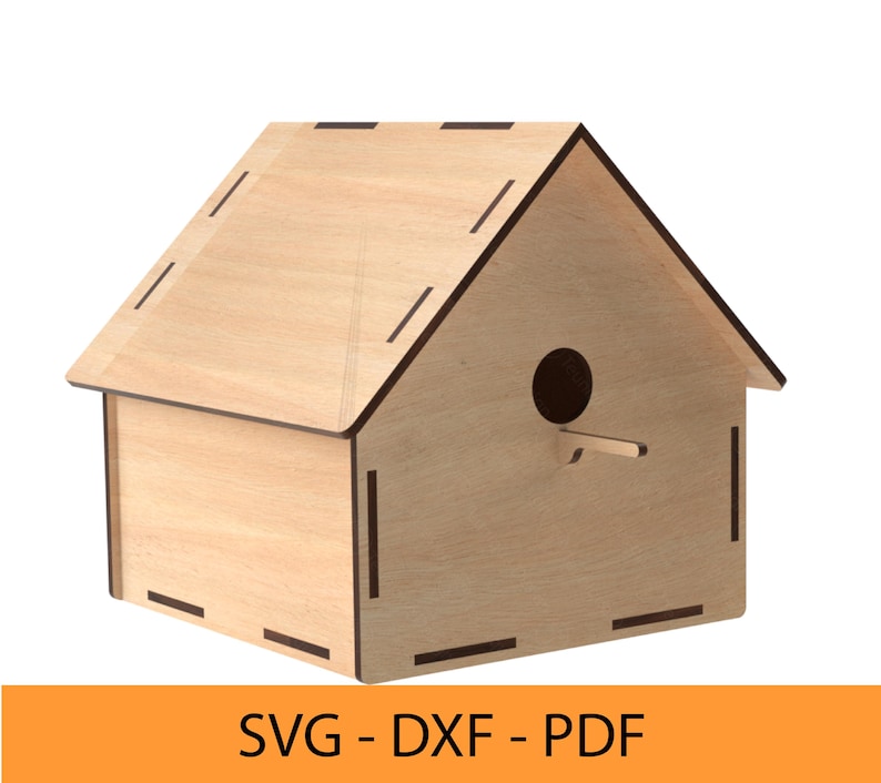 May include: A wooden birdhouse with a simple design, featuring a small entrance hole and a flat roof. The birdhouse is made of light brown wood and has a natural finish.