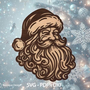 Papai Noel multicamadas, arquivos de corte a laser Santa SVG PDF DXF de 3 camadas, arte em madeira 3D de Natal, corte de papel de Papai Noel, decoração de casa de férias