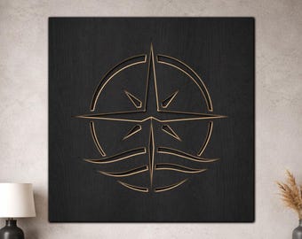 Compass Star SVG, 3 Layer Compass Rose Laser Cut File, Nautical Coastal Wall Decor, Wood Art Digital Download