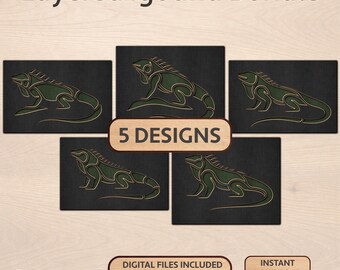 Iguana Bundle SVG – 5 Layered Iguana Designs for Laser Cutting, Cricut & Wood Wall Art