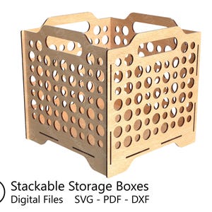 Paquete de cajas de almacenamiento apilables, varios tamaños y patrones, archivos cortados con láser (SVG, PDF y DXF), plantillas de corte, diseño de caja de bricolaje de 3 mm de grosor. imagen 7