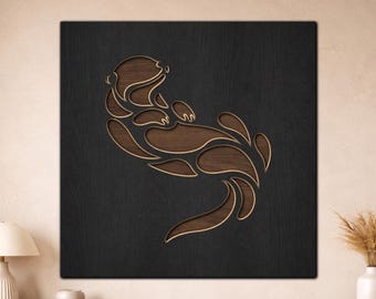 3D Otter SVG, Layered Animal Wall Art File, Family Decor Laser Cut Design, Glowforge Cricut Download, Cute Couple Gift