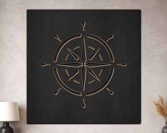 Compass Rose Ship Wheel SVG, 3 Layer Nautical Laser Cut File, Coastal Wall Art, Layered Wood Decor, Digital Download