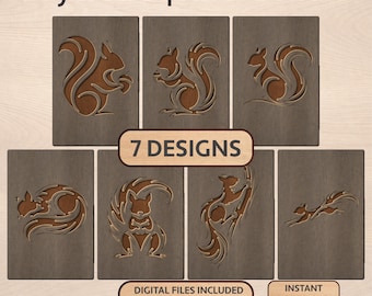 Squirrel Bundle SVG – 7 Layered Squirrel Designs for Laser Cutting, Cricut & Wood Wall Art