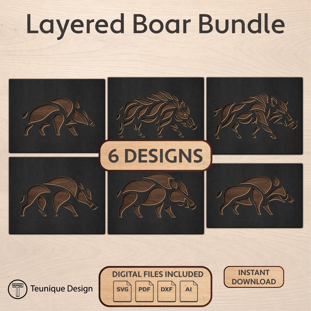 Boar Bundle SVG – 6 Layered Wild Boar Designs for Laser Cutting, Cricut ...