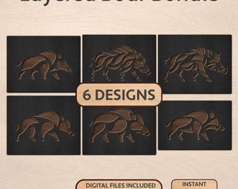 Boar Bundle SVG – 6 Layered Wild Boar Designs for Laser Cutting, Cricut & Wood Wall Art