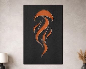 Multilayer Jellyfish SVG PDF DXF – 3 Layer Fishes Design for Laser Cutting | Wooden Fish Wall Art | Layered Wood Design