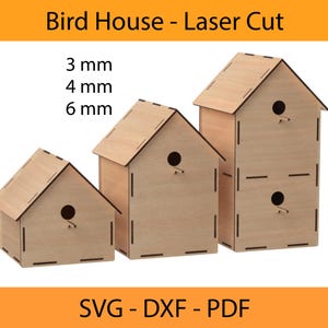 File di taglio laser per casetta per uccelli, versione piccola, media e grande, modelli di spessore 3 mm, 4 mm, 6 mm, file SVG PDF DXF per il taglio