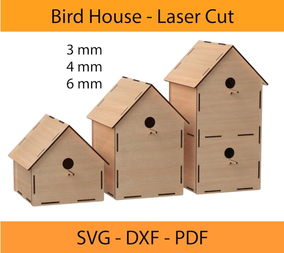 Birdhouse Laser cut Files, Small Medium Large version, 3 mm, 4 mm, 6 mm thickness templates, SVG PDF DXF Files for Cutting