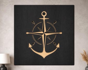 Anchor Compass Rose SVG, 3 Layer Nautical Laser Cut File, Coastal Wall Art, Ship Wheel Inspired Wood Decor, Digital Download