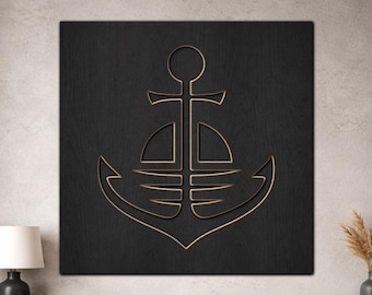 Minimal Anchor Wall Art SVG, 3 Layer Nautical Design, Coastal Laser Cut File, Ocean Decor