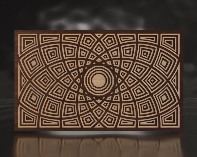 May include: A geometric pattern of squares and circles in shades of brown and beige. The pattern is created by overlapping squares and circles, creating a sense of depth and dimension.