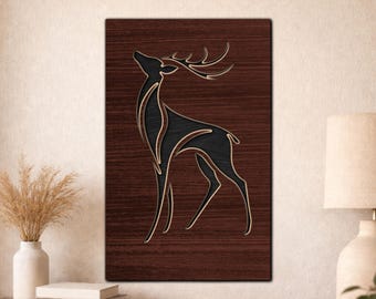 Multilayer Deer Wall art SVG PDF DXF – 3 Layer Deer Design for Laser Cutting | Wooden Deer Decor | Layered Wood Design