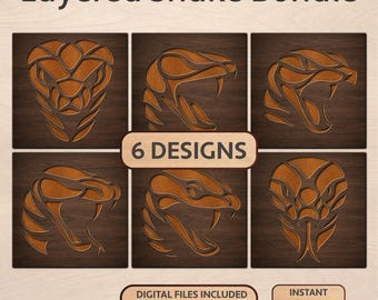 Snake Bundle SVG – 8 Layered Snake Designs for Laser Cutting, Cricut & Wood Wall Art