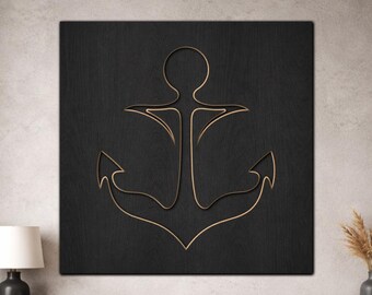 3 Layered Anchor Wall Art, Minimal Nautical SVG, Laser Cut Coastal Decor, Ocean Theme Design